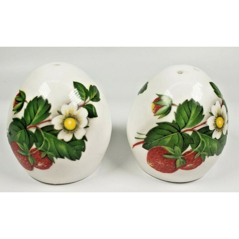 Salt Pepper Shakers Egg Shaped Sanford Fine Bone China England Strawberries